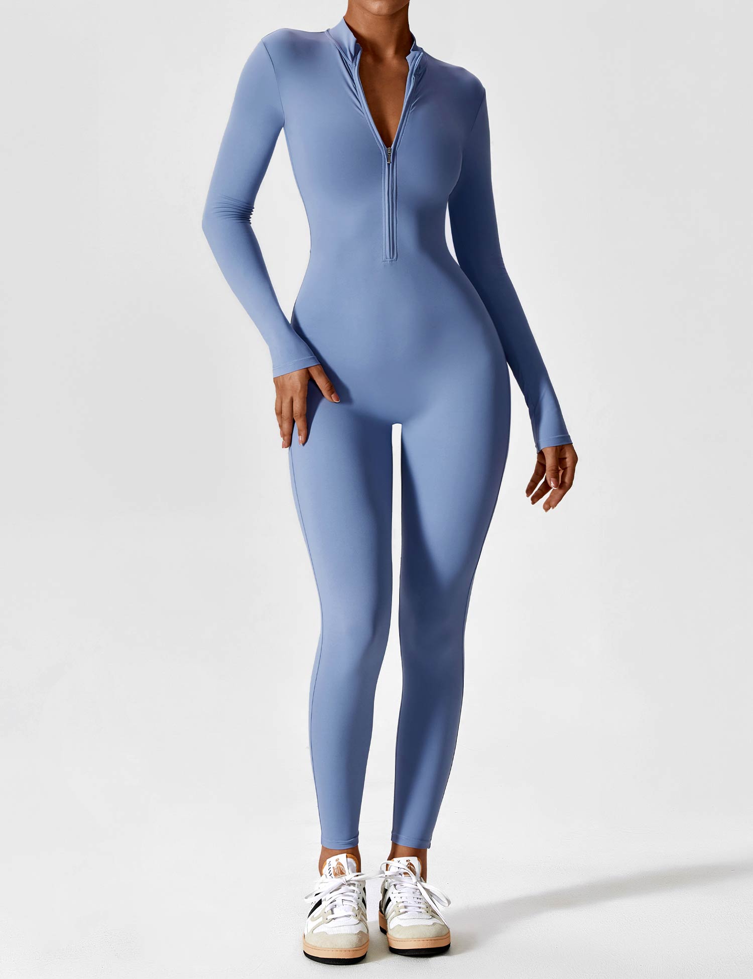 Contour Zip Long-Sleeve Performance Jumpsuit