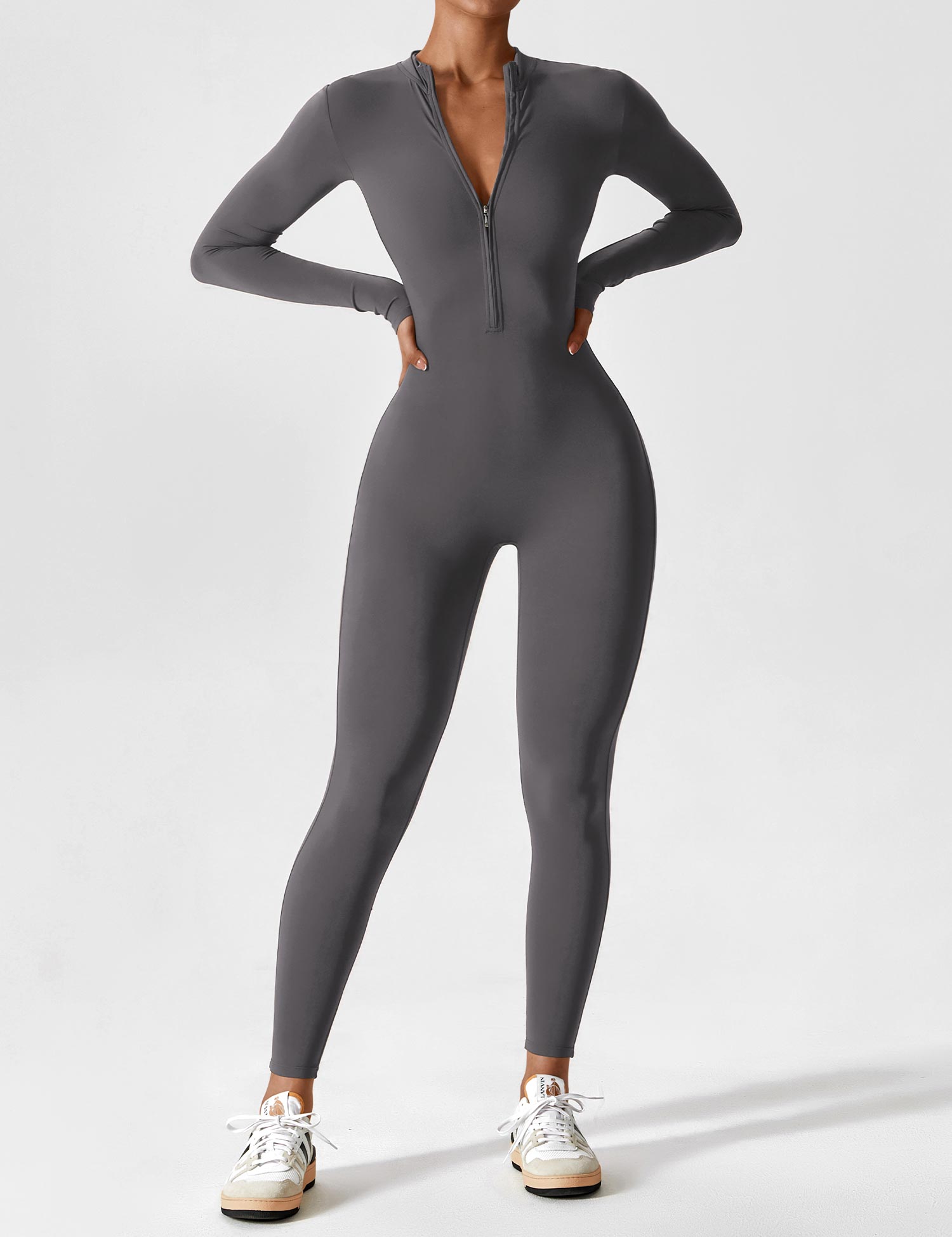 Contour Zip Long-Sleeve Performance Jumpsuit