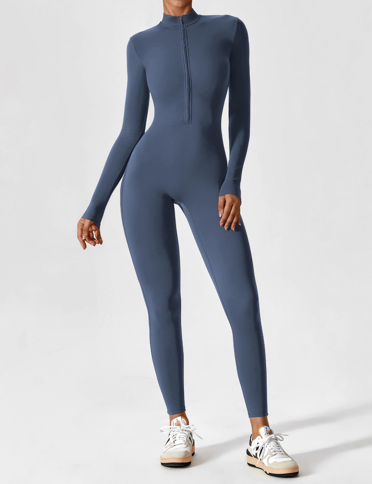 Contour Zip Long-Sleeve Performance Jumpsuit