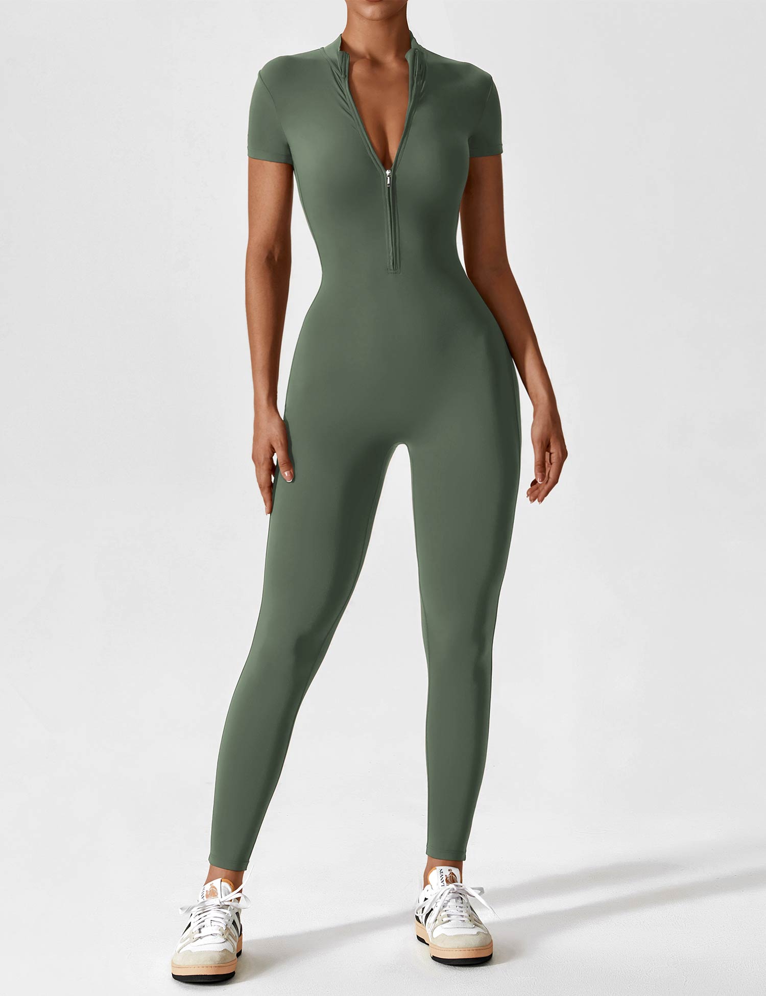 Contour Zip Long-Sleeve Performance Jumpsuit