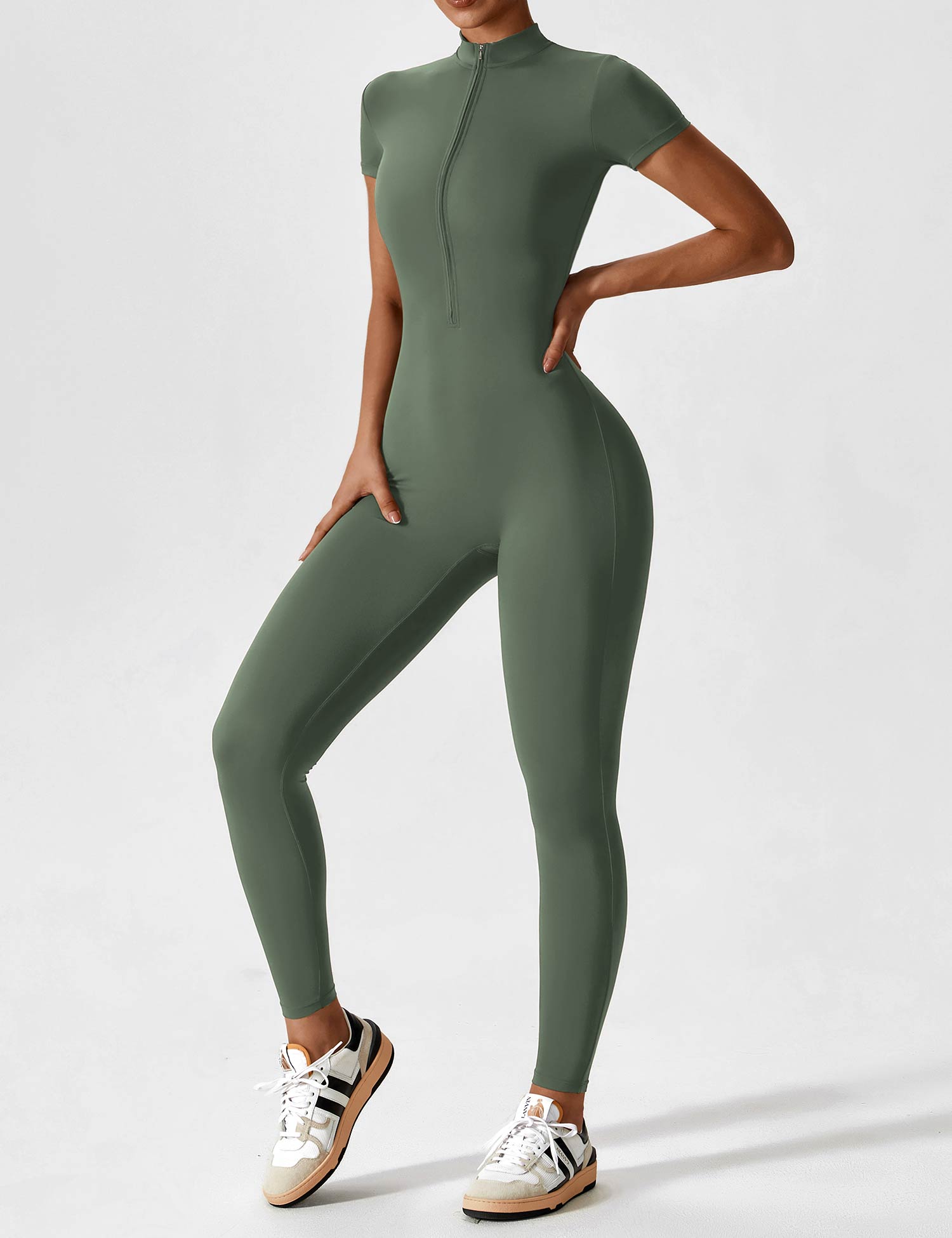 Contour Zip Long-Sleeve Performance Jumpsuit