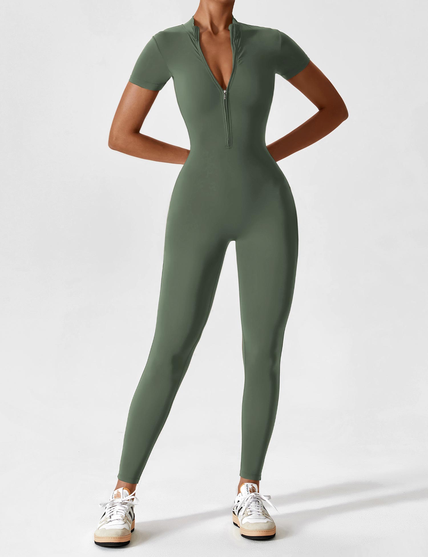 Contour Zip Long-Sleeve Performance Jumpsuit