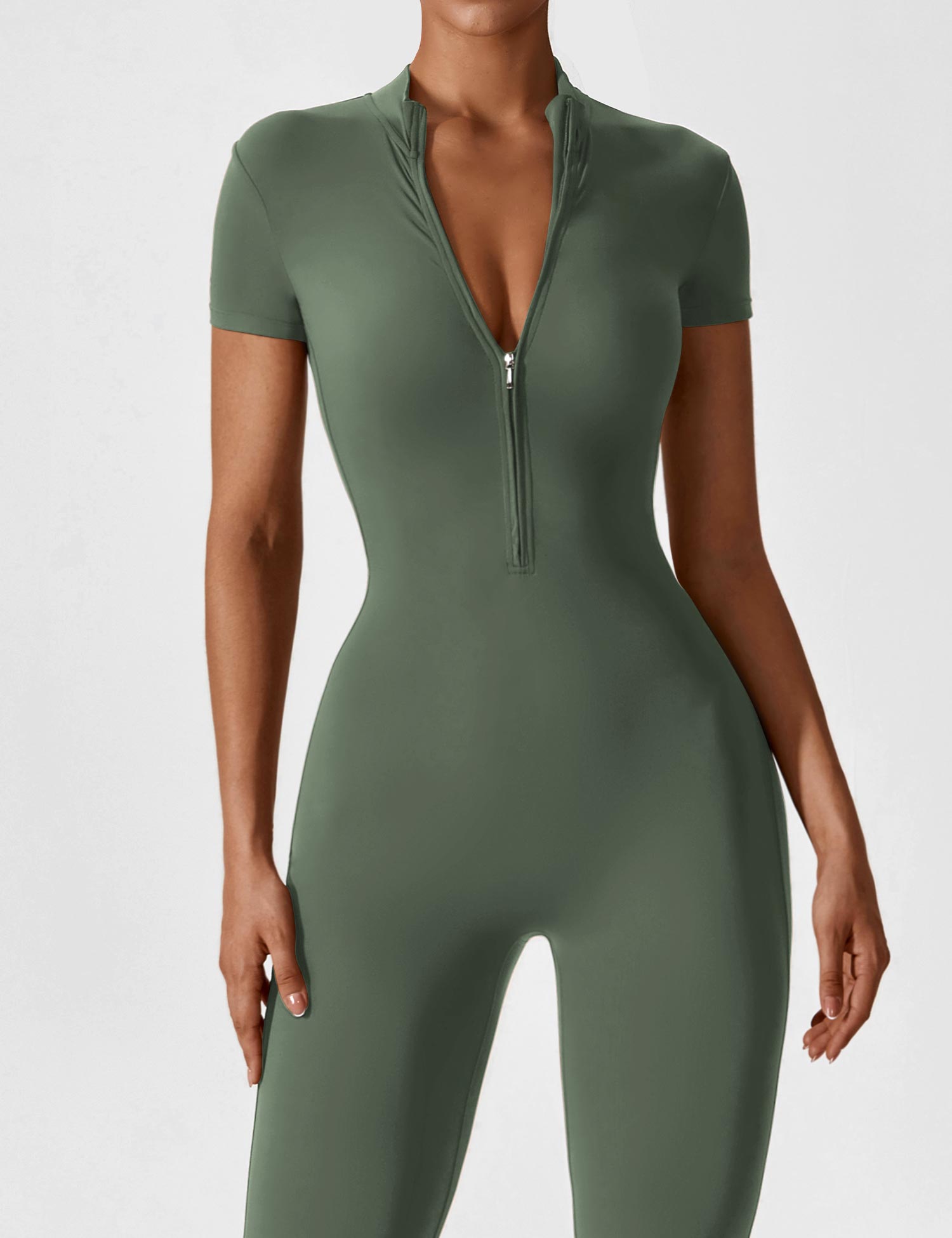 Contour Zip Long-Sleeve Performance Jumpsuit