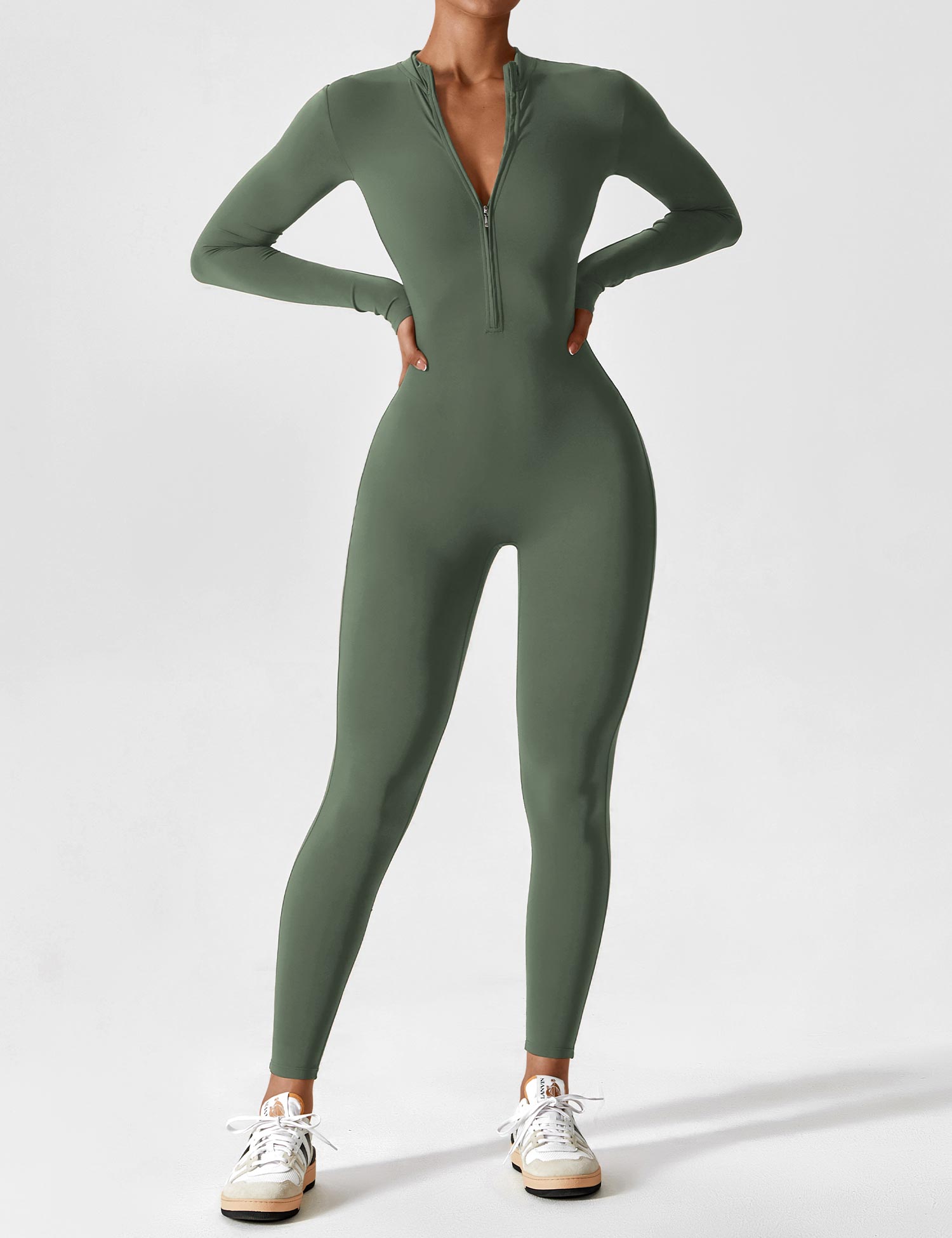 Contour Zip Long-Sleeve Performance Jumpsuit