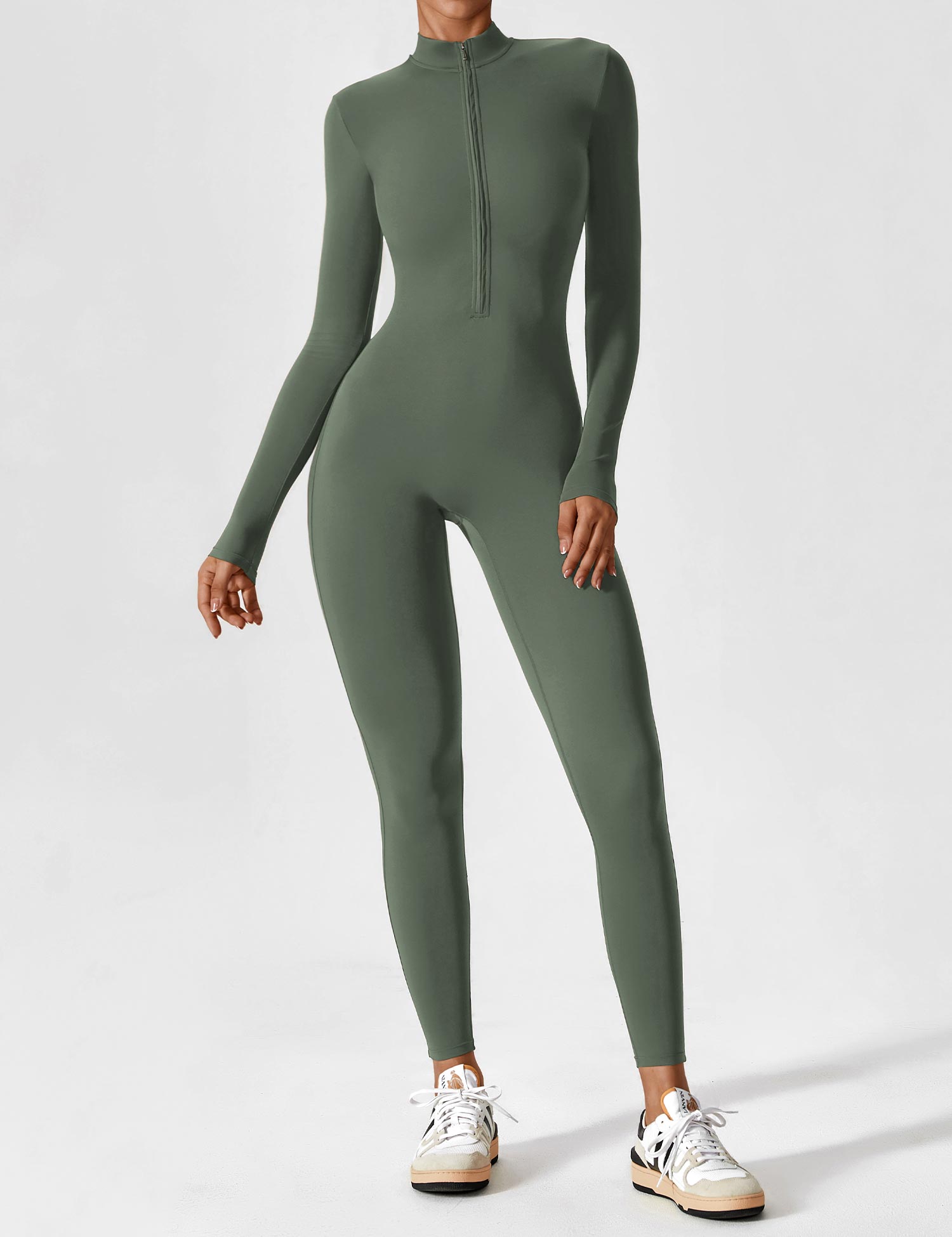 Contour Zip Long-Sleeve Performance Jumpsuit