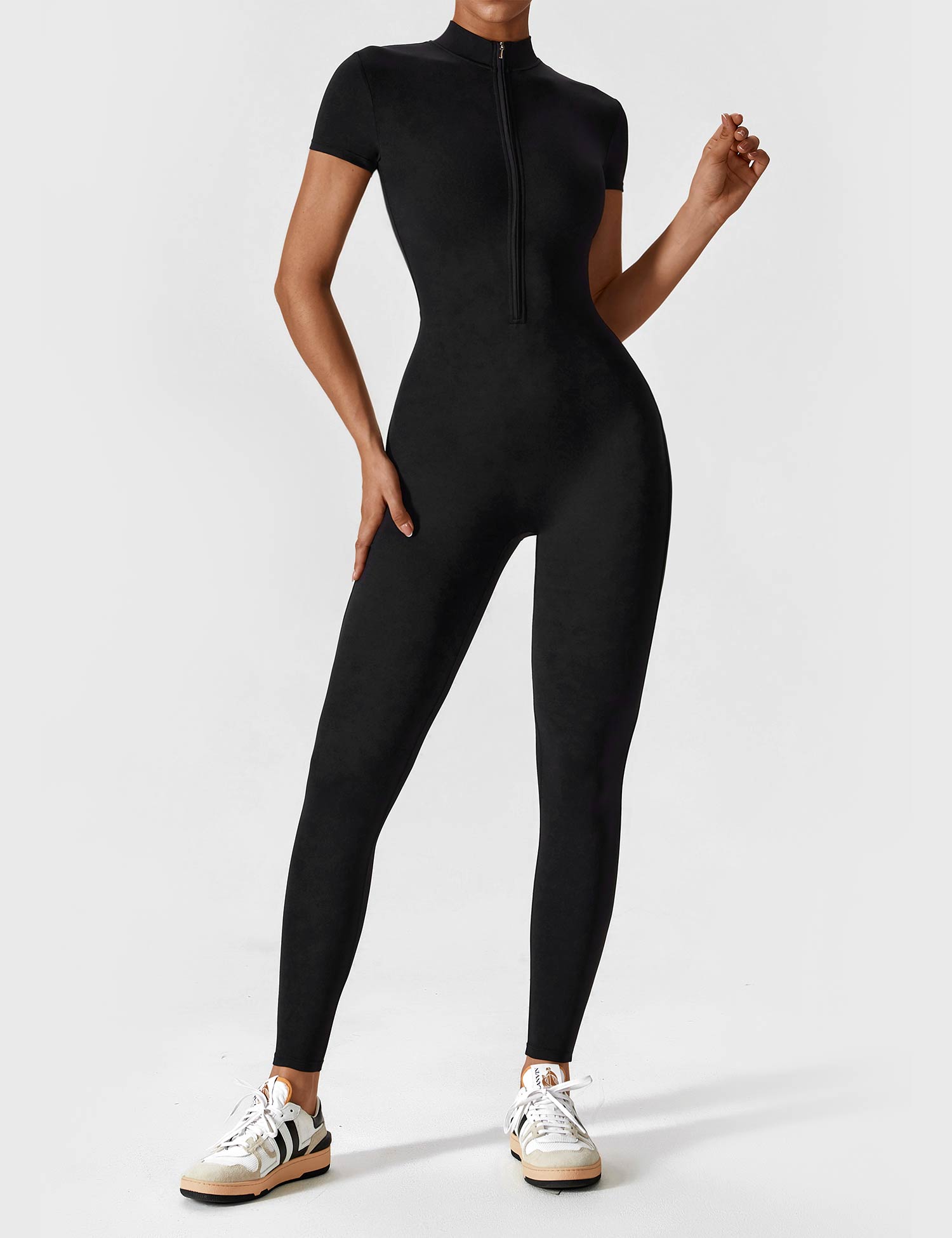 Contour Zip Long-Sleeve Performance Jumpsuit