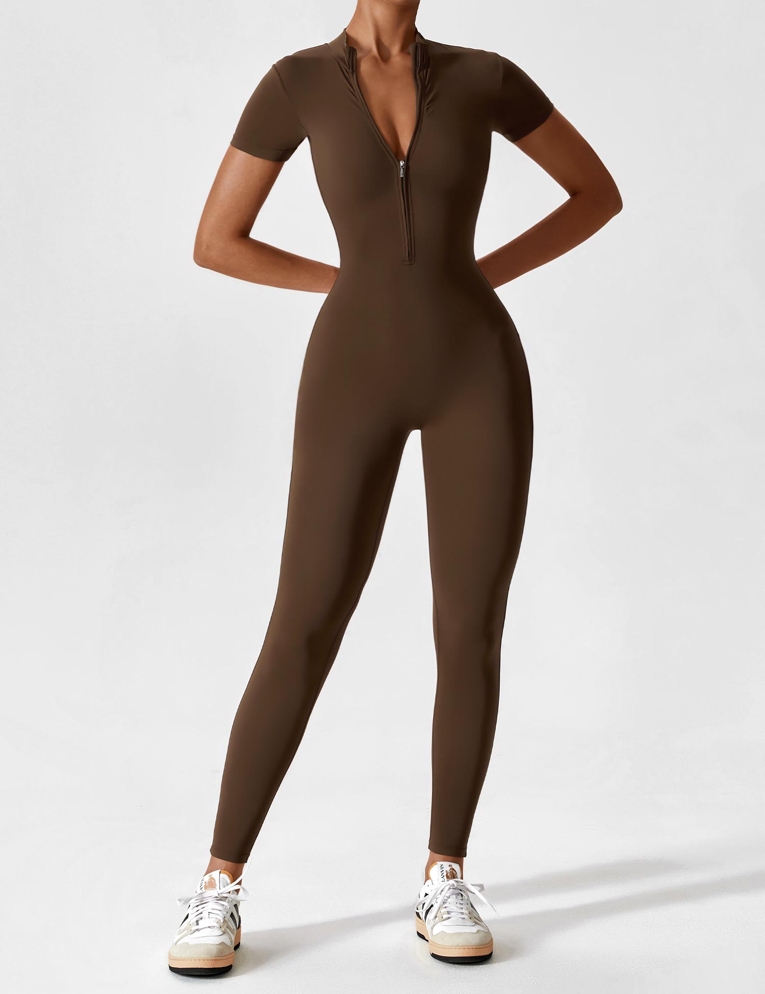 Contour Zip Long-Sleeve Performance Jumpsuit